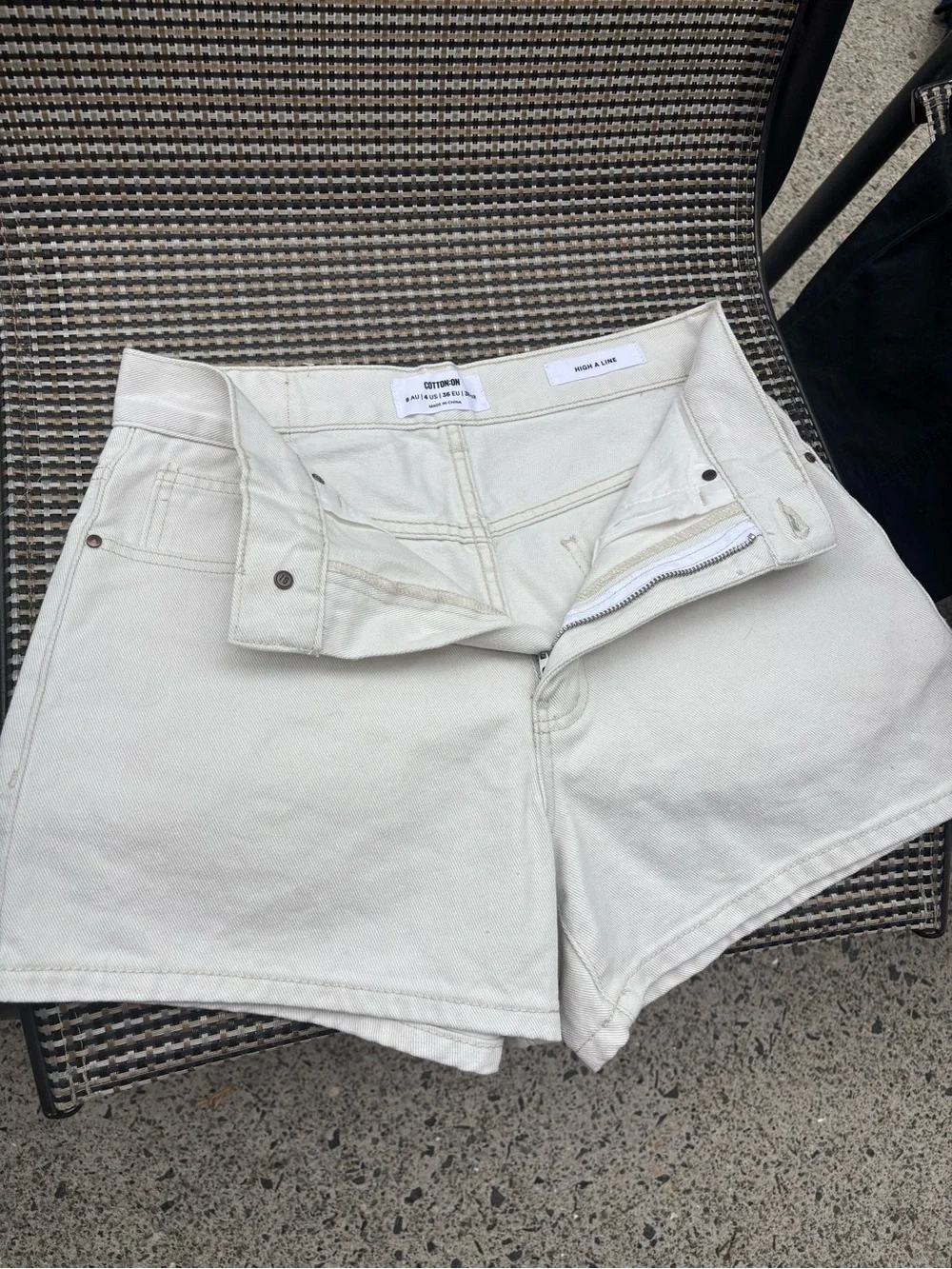 MOTHER Cream High-Rise Denim Shorts